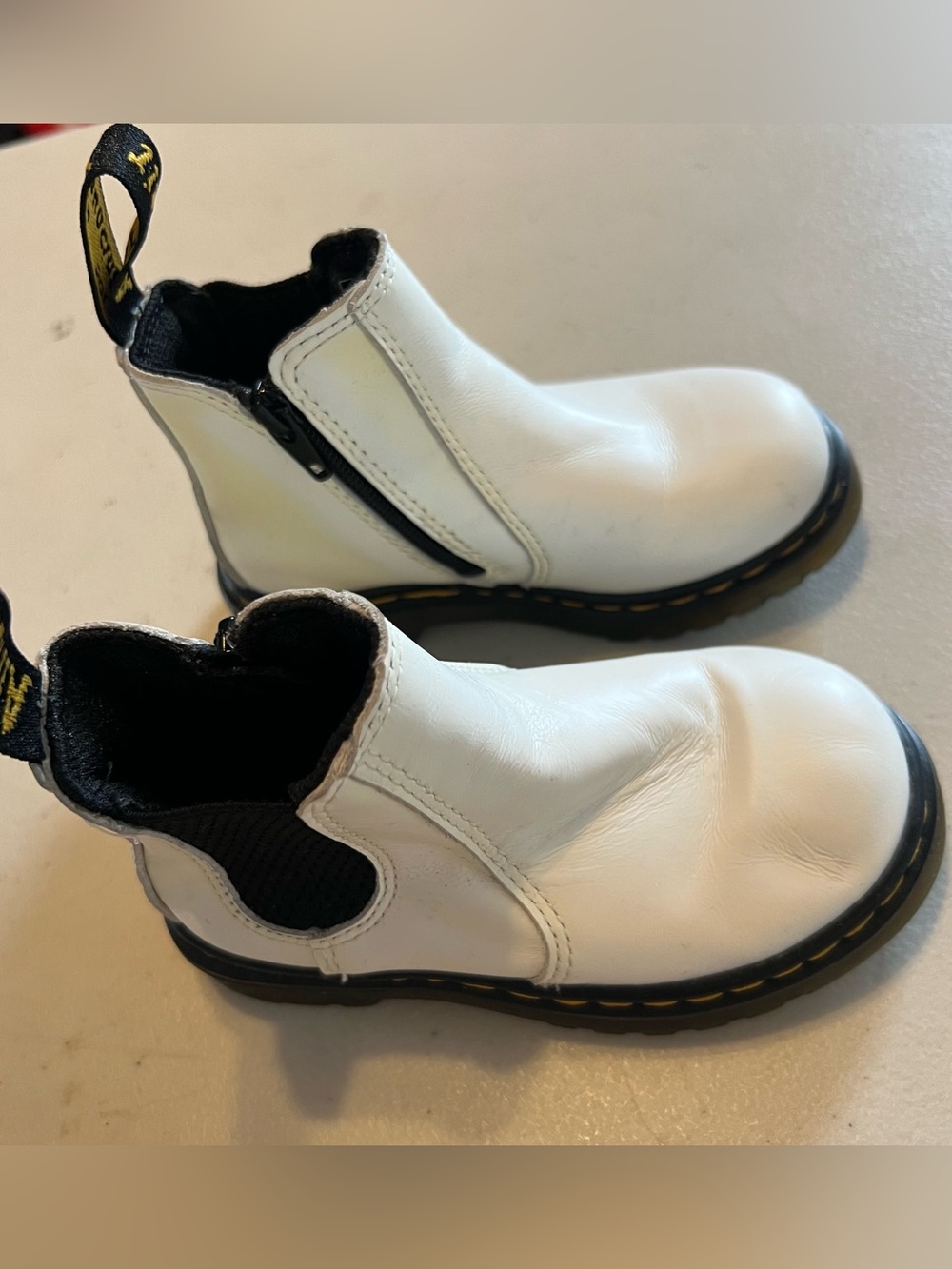 Dr. Martens Kids White Leather Zip Chelsea Boots with Black Sole
